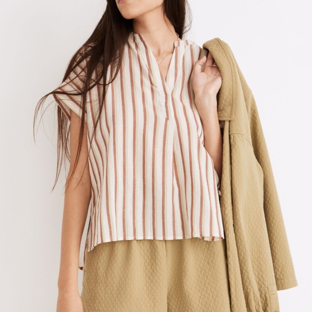 Madewell Crinkle Cotton Popover Shirt in Stripe Size Large
